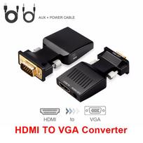 QGeeM VGA į HDMI keitiklis Adapteris su garsu Full HD VGA į HDMI adapteris su vaizdo išvestimi 1080P HD kompiuteriui Nešiojamam kompiuteriui HDMI į VGA HDMI TO VGA ABS juoda