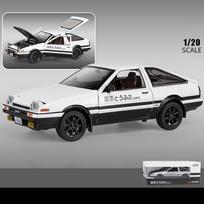 1:20 Toyota AE86 Initial D modelio automobilis, cinko lydinio, ištraukiamas atgal žaislinis automobilis su garsu ir šviesa, skirta vaikams berniukui mergaitei 21*8*6.7cm balta