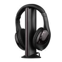 5 viename daugiafunkcinės belaidės ausinės FM Hi-Fi belaidės ausinės, siųstuvo ir imtuvo rinkinys FM radijas juoda