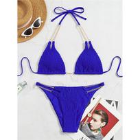 Raukšlėtas metalinis grandinės apynasris Aukšto kirpimo bikinis, moteriškas maudymosi kostiumėlis, moteriškas maudymosi kostiumėlis Dviejų dalių bikinio rinkinys maudymosi kostiumėliui M karališkos mėlynos spalvos