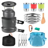TOMSHOO 22vnt stovyklaviečių virtuvės reikmenų rinkinys kempingo puodų ir keptuvių virimo rinkinys lauke stovyklavimas žygiams 22pcs set