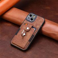 Atlenkiamas žiedas Odinis kortelių dėklas Dėklas, skirtas iPhone 14 Pro Max 13 11 12 15 Pro 14 Plus iPhone13 iPhone15 Telefono priedai Dangtelis for iphone13 pro max ruda