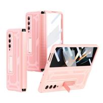 360 ° Dvipusis, skirtas „Samsung Galaxy Z Fold 4“ dėklui, ištraukiamam vyriui, stiklinė plėvelė, ekrano apsauga, stovas kietas dangtelis Case & Screen Protector rožinė
