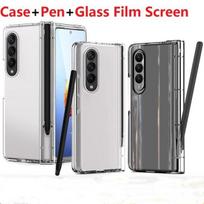 Skaidrus vyris, skirtas „Samsung Galaxy Z Fold 4 Case“ stiklinės plėvelės ekrano apsaugai rašiklio laikiklis, visas dangtelis Case & Screen Protector gryna