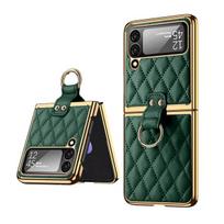 „Samsung Galaxy Z Flip 4 Case Rhombus Pu“ odinis elektrolitinis rėmas, grūdintas stiklas, pilnas apsauginis dangtelis For Galaxy Z Flip 4 žalia
