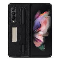 Natūralios odos Galaxy Z Fold 3 5g W22 dėklas su S Pen apsauginiu dangteliu, skirtas Samsung Galaxy Z Fold3 dėklui su telefono laikikliu for Galaxy Z Fold 3 juoda