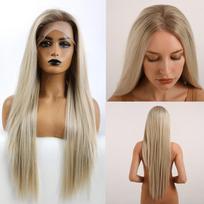 ALAN EATON ilgi sintetiniai tiesūs peleniniai platininiai blondiniai nėriniai priekiniai perukai moterims Cosplay Party didelio tankio plaukams atsparūs karščiui