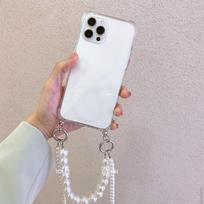 Dėklas, skirtas Sony Xperia 5 V 10 V Crossbody Necklace Lanyard Pearl Chain Permatomas smūgiams atsparus minkštas dėklas, skirtas Xperia 1 10 5 IV 10 III 5 Pro-i ACE Xperia 5 V gryna