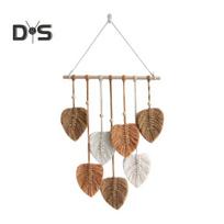 Sienų dekoras Didelis Boho Macrame rankų darbo verpalai, austi sieniniai meno lapai, gobelenas, pakabinamas ant sienos su dirbtinėmis plunksnomis namų dekoravimui žalia
