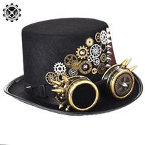 Steampunk Top Hat Gear Punk Rivet Hat gotikiniai akiniai Magic Hat Tiesioginė animacija Parodos Priedai Helovino Cosplay Rekvizitai S（54-56cm）