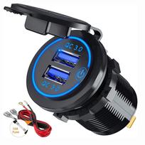 Greito įkrovimo 3.0 dvigubas USB įkroviklio lizdas, vandeniui atsparus 12 V / 24 V USB išvesties dvigubas įkroviklio lizdas su jutikliniu jungikliu „Pasidaryk pats“ rinkinys automobiliui, golfo vežimėliui, valčiai ir kt. 5.27x2.87cm mėlyna/juoda