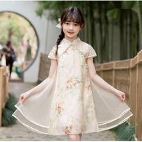 Nauja kiniško stiliaus Qipao Hanfu suknelė mergaitėms: Puikiai tinka tradicinei ir klasikai 110cm abrikosas