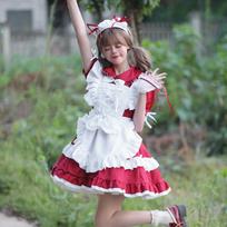 Juoda ir balta prijuostė Suknelė Japoniška Anime Miela Lolita Tarnaitė Kostiumai Mergaitei Moteriai Padavėjai Tarnaitės aprangai Cosplay Suknele S raudona