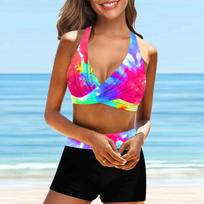 Moteriški spausdinti maudymosi kostiumėliai maudymosi kostiumėlis, dviejų dalių paplūdimio apranga Bikini Tankini Plus Size S rožinė