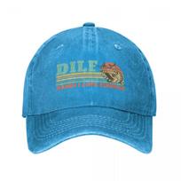 Vintažinis DILF Damn I Love Fishing Juokinga Dovana Žvejui Unisex Stiliaus Nusidėvėjęs Džinsinis Išplautas Snapback Kepuraitė Retro Kepurė One Size blue