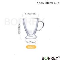 BORREY Dvigubo sienelių stiklinis puodelis Aukštas borosilikatinis karščiui atsparus Arbata Pienas Citrinų sultys Kava Vandens puodelis Gerkliukas Puodelis Kapučino Latė 300ml cup(1pcs)