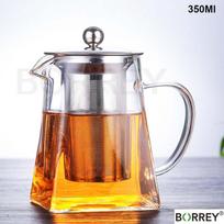 BORREY karščiui atsparus stiklinis arbatinukas su nerūdijančio plieno arbatos infuzijos filtru, gėlių arbatos virduliu Kung Fu arbatos rinkinys Puer Oolong arbatinukas 350Ml