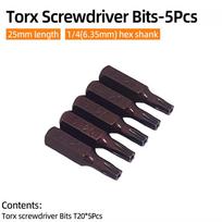 „Torx“ atsuktuvo antgalių rinkinys, apsaugotas nuo klastojimo, 25 mm ilgio magnetinės plokščios galvutės 1/4 colio šešiakampio atsuktuvo rankiniai įrankiai T5-T40
