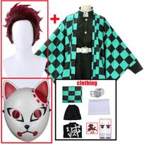 Kamado Tanjirou Cosplay Kostiumas Anime Demonų Skerdėjai Kimetsu No Yaiba Uniforma Kisatsutai Helovino Kalėdų Vakarėlio Drabužiai XS-(Costume+Wig)