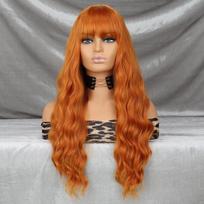 Miss Wig Orange Lady Long Straight Sintetinis perukas Natural Wave Perukas su kirpčiukais, karščiui atspariais Cosplay plaukais 65cm