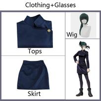 Anime Jujutsu Kaisen Cosplay Kostiumas Maki Zenin Perukai Viršus Sijonas Zenin Maki Akiniai Helovino Šventė Moteriška Uniforma L-(Full set+wig)