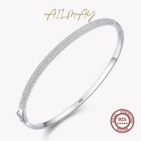 Ailmay Originalus 925 svarų sterlingų sidabro Madingi Žvilgantys Skaidrūs Cirkonio Apyrankės Krištoliniai Vestuviniai Moteriški Klasikiniai Romantiški Papuošalai