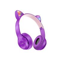 Belaidės šviečiančios ausinės Katės ausys kompiuteriui, telefonui - violetinė