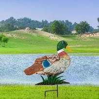 Animal Duck Iron Gardening Garden Stake Ornament Figurine 36.5x24.5cm gray