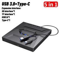 Išorinis CD DVD įrenginys USB 3.0 Type-C SD TF kortelių skaitytuvas Nešiojamas CD DVD ROM diskų grotuvas, įrašymo įrenginys, skaitytuvas, skirtas nešiojamajam kompiuteriui Mac juoda
