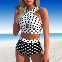 Moteriški maudymosi kostiumėliai Tankini 2 dalių maudymosi kostiumėlis juodas mėlynas heterochromatinės spalvos spausdinimas atostogų maudymosi kostiumėliai S balta