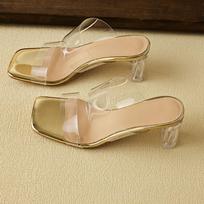 Krazing Pot PVC Mules Peep Toe Flip Flops Crystal High Heels Summer Jelly Shoes Size 44 Size 43 Women Luxury Sandals 34 auksas