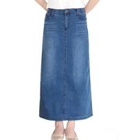 Elastinis moteriškas džinsinis sijonas su aukštu juosmeniu su užtrauktuku, A formos džinsinis ilgas sijonas su kišene Kasdienis mados medvilninis minkštas, patogus darbui džinsinis sijonas S mėlyna
