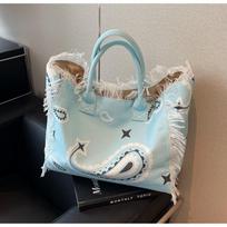 Large Capacity Popularity Canvas Tote Bags Color Matching Super Cool Shoulder Bags for Women 2024 Casual Fashion Style mėlyna