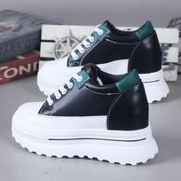 fashion Women High 10cm Platform Leather Sneakers Wedge Heels Outdoor Waterproof Spring Chunky Shoes Lace-up Sport Shoes Woman 34 juoda