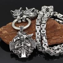 1 vnt. vintažinio stiliaus nerūdijančio plieno „Nordic Viking King“ grandinėlės pakabukas – madingas, madingas vilko galvos dizainas A-1