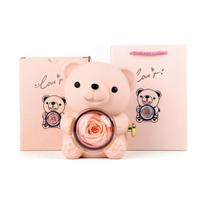 Preserved Rose Hug Bear Gift Box with Handbag Eternal Flower Rotating Bear Jewelry rožinė