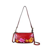 Gėlių įspaudimo peties rankinės Natūralios odos crossbody messenger krepšys moterims Madinga užtrauktuku užsegama piniginė GZW 22cm*12cm*7cm raudona