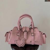 Vintage Pink Messenger Bag Women Grunge Rivet Handle Crocodile Luxury Designer Bag Female