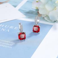 Square Princess Cut Red Created Ruby 925 Sterling Silver Hoop Earrings for Women Colorful Gemstone Earrings Huggies raudona