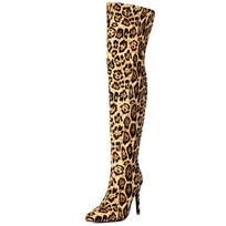 Madingi moteriški ilgaauliai batai virš kelių Seksualūs leopardo rašto Žieminiai batai Ploni kulniukai Ilgi batai iki šlaunies Moteriški vakarėlio batai Didelis dydis 35 leopardas
