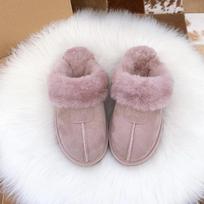 Fashion Women Fashion 100% Real Fur Slippers Winter Warm Slippers Indoor House Slippers Top Quality Soft  Lady Home Shoes Plus Size 25-26  17cm rožinė