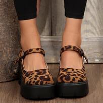 Super High Heel Square Heel Mary Janes Round Toe Buckle Strap Women's Shoes on Sale 2024 Shallow Leopard Spring/Autumn Pumps 35 ruda