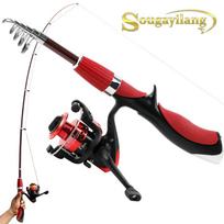 Kelioninė meškerės ritės kombinacija anglies pluošto itin kieta teleskopinė meškerė su 3BB sukimo rite Fishing Rod&Reel raudona