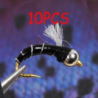 10 vnt Buzzers Trout Lures Sausos muselinės žūklės upėtakių Black Beadhead Emerger Nymph Flies black