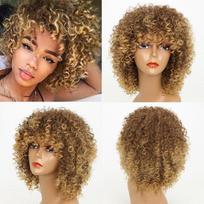 XINRAN Curly Natural Black Grey Ombre plaukų karščiui atsparus sintetinis perukas su kirpčiukais Mišrus rudas ir šviesus perukas moterims