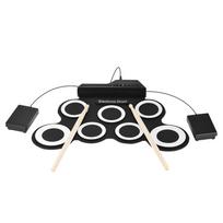 Kompaktiško dydžio nešiojamas skaitmeninis elektroninis susukamas būgnų rinkinys, 7 silicio būgnų pagalvėlės, USB maitinamas su žalia