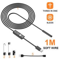 FONKEN 7 mm 5,5 mm endoskopinė kamera Lanksti IP67 vandeniui atspari mikro USB pramoninė endoskopinė kamera, skirta Android telefono kompiuteriui 6 LED reguliuojama Endoscope-1M cord juoda