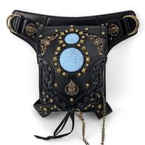 „Johnature Steampunk Chain Rivet Waist Pack Unisex Moto & Biker Belt Bag“ Daugiafunkciniai Pu odiniai pečių krepšiai juoda