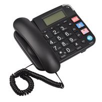 Juodas laidinis telefonas su dideliu mygtuko staliniu fiksuotojo telefono telefono palaikymu juoda