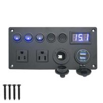Automobilių jūrų automobilių jungiklio skydelis 12 V / 24 V LED skaitmeninis voltmetras, dvigubas USB prievadas ĮJUNGIMO-IŠJUNGIMO mygtukas 5 Gang perjungimo jungiklis su JAV kištukiniu lizdu